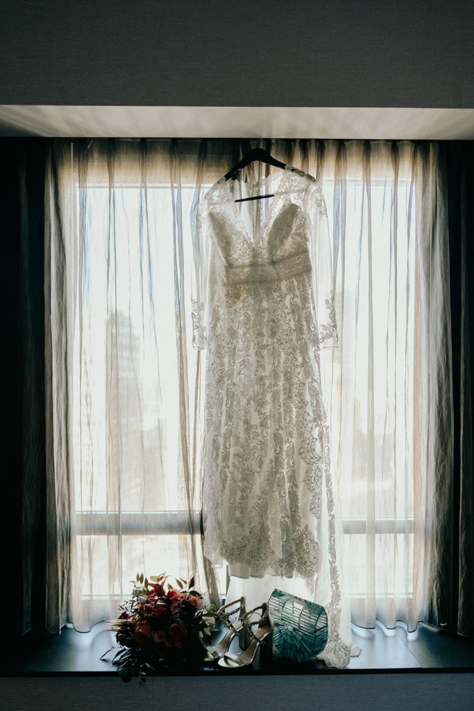 David's Bridal Boho Dress Hanging Brooklyn NY