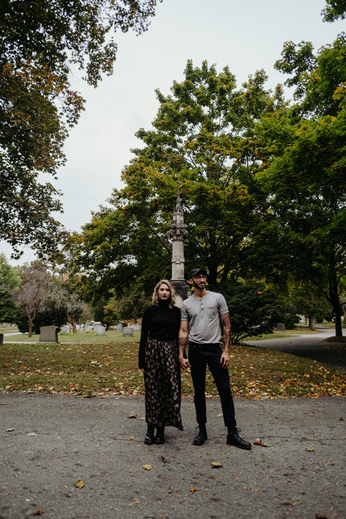 Tattooed Couple Lowell Cemetery Engagement Session Massachusetts Fall