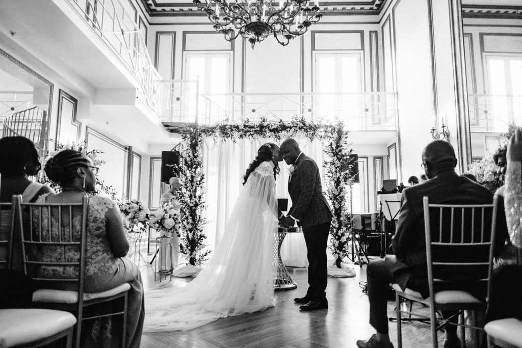 Bride and Groom during ceremony at James Ward Mansion Wedding
