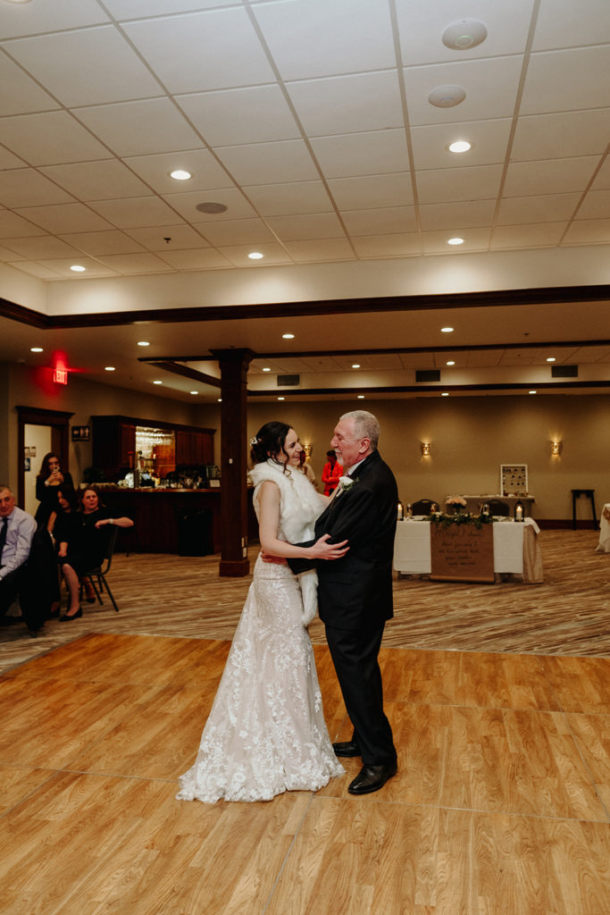 Father Daughter dance at reception at Southwick's Zoo Mendon MA Wedding