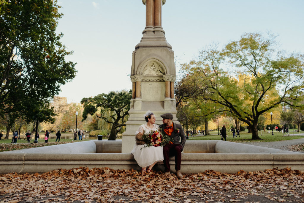 Halloween Themed Wedding with Bride and Groom Portraits at Boston Public Garden