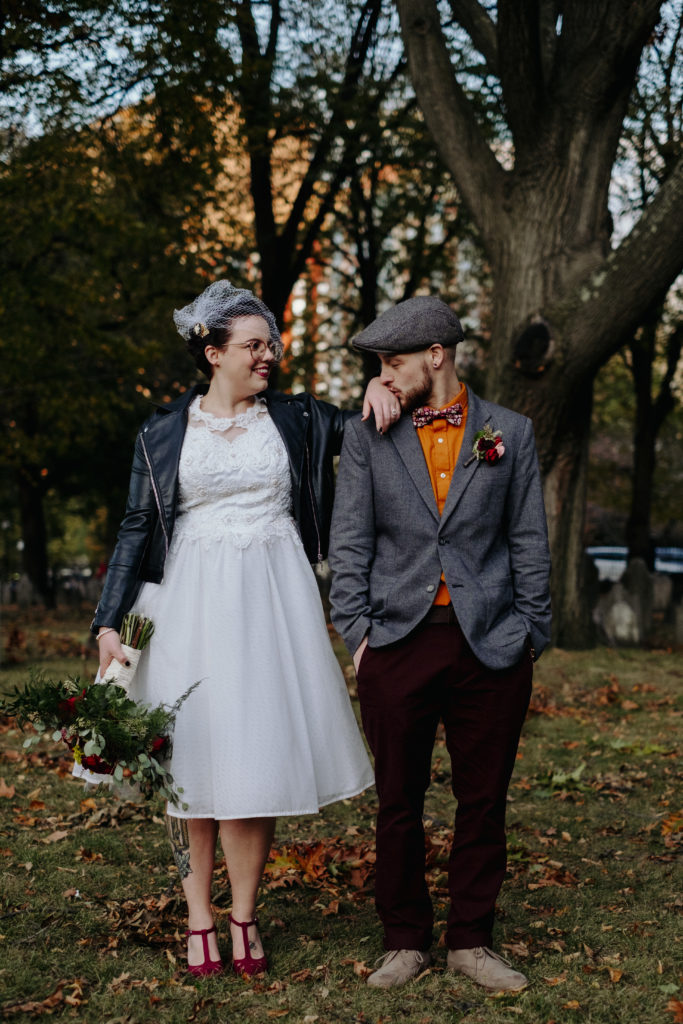 Halloween Themed Wedding with Bride and Groom Portraits at Boston Public Garden