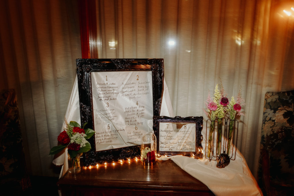 Reception Details at Halloween Themed Wedding at The Dane Estate