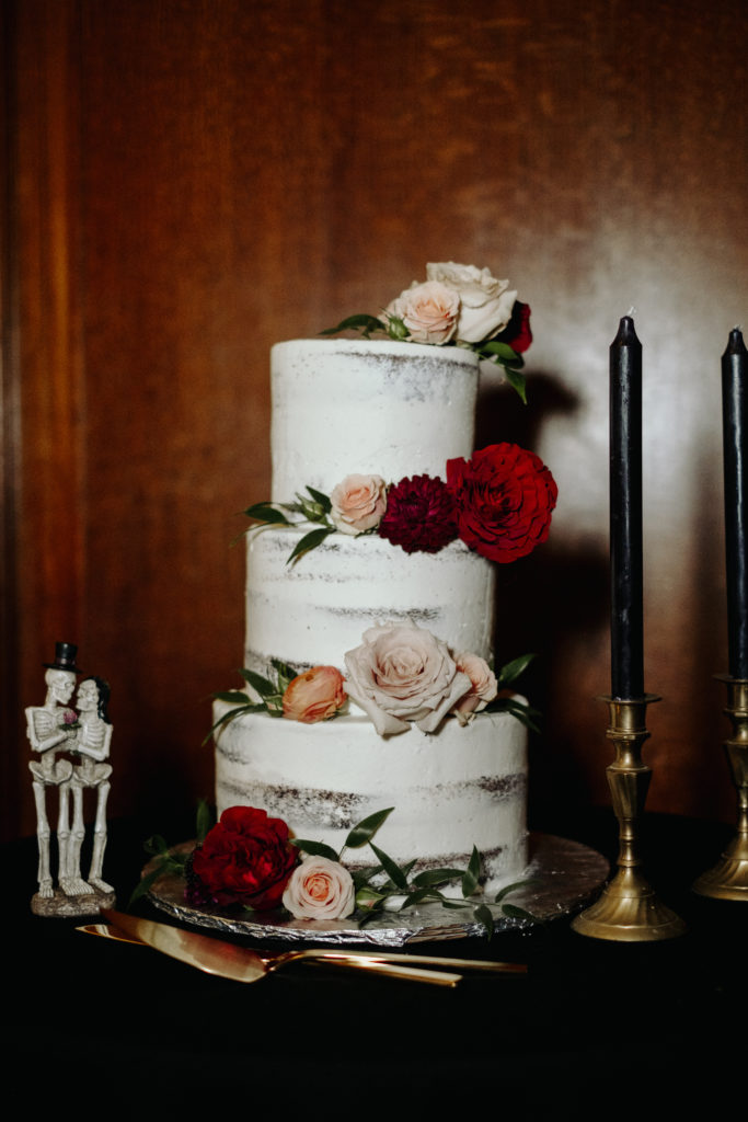 Wedding Cake Reception Details at Halloween Themed Wedding at The Dane Estate