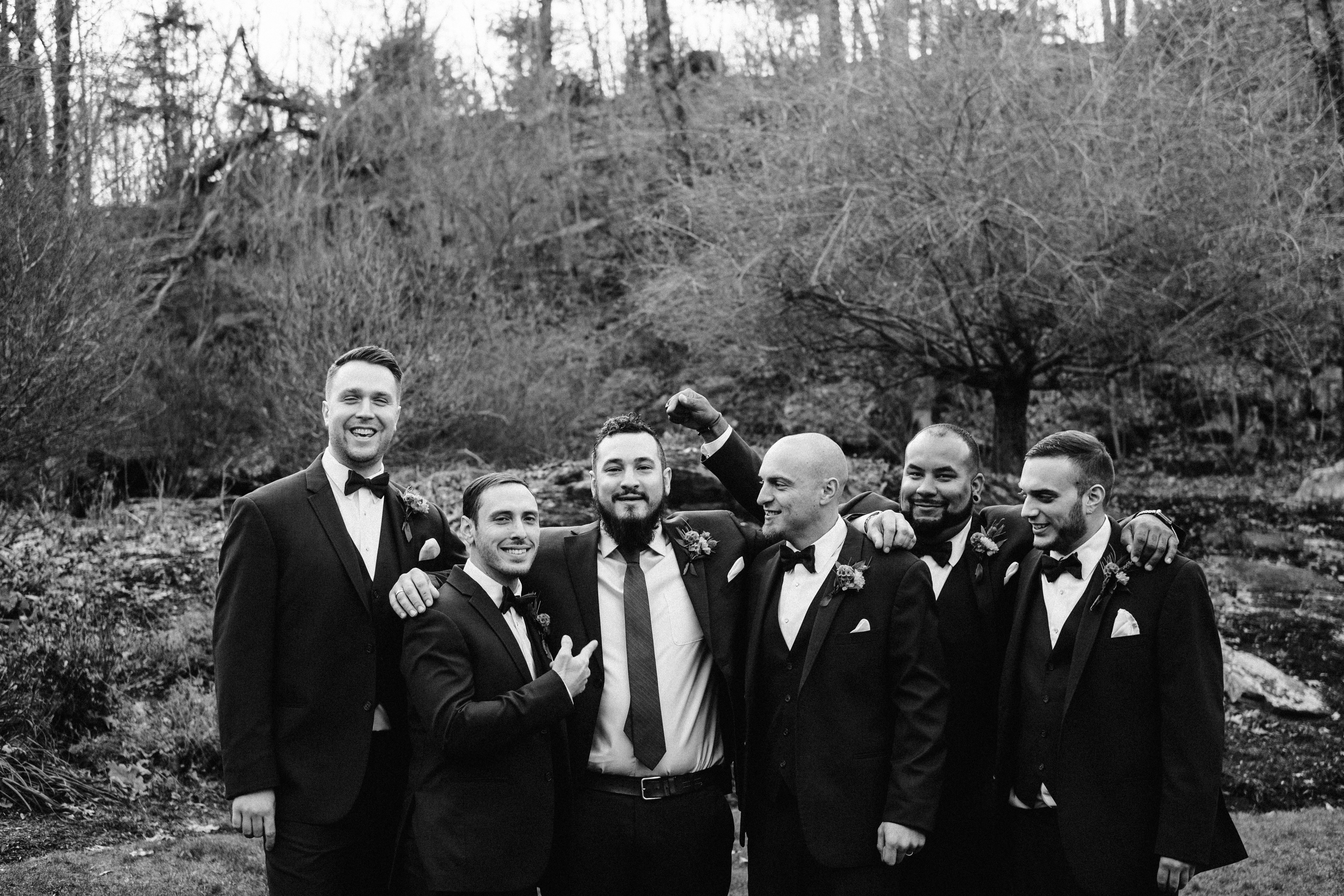 Groomsmen and Groom pose together in Sturbridge MA wedding | A Photographer's Guide to Your Wedding Day Timeline