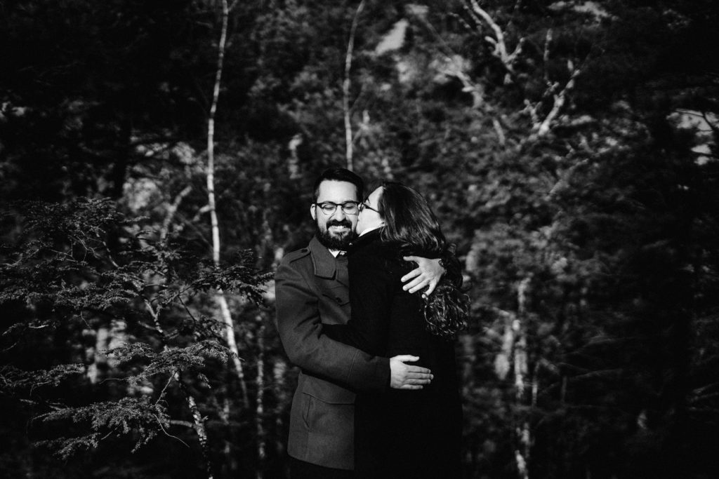 Couple Pose together during purgatory chasm engagement session | Boston Wedding Photographer