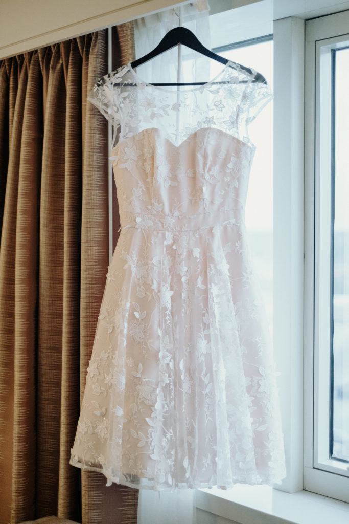 Modcloth Cocktail wedding dress hanging | Boston Wedding Photograher