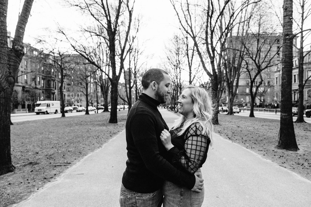 Couple Pose together on Boston's Commonwealth Ave Mall