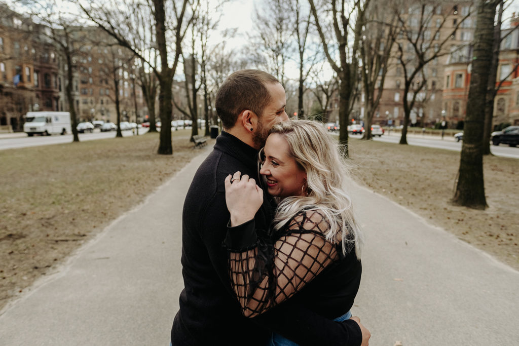 Couple Pose together on Boston's Commonwealth Ave Mall