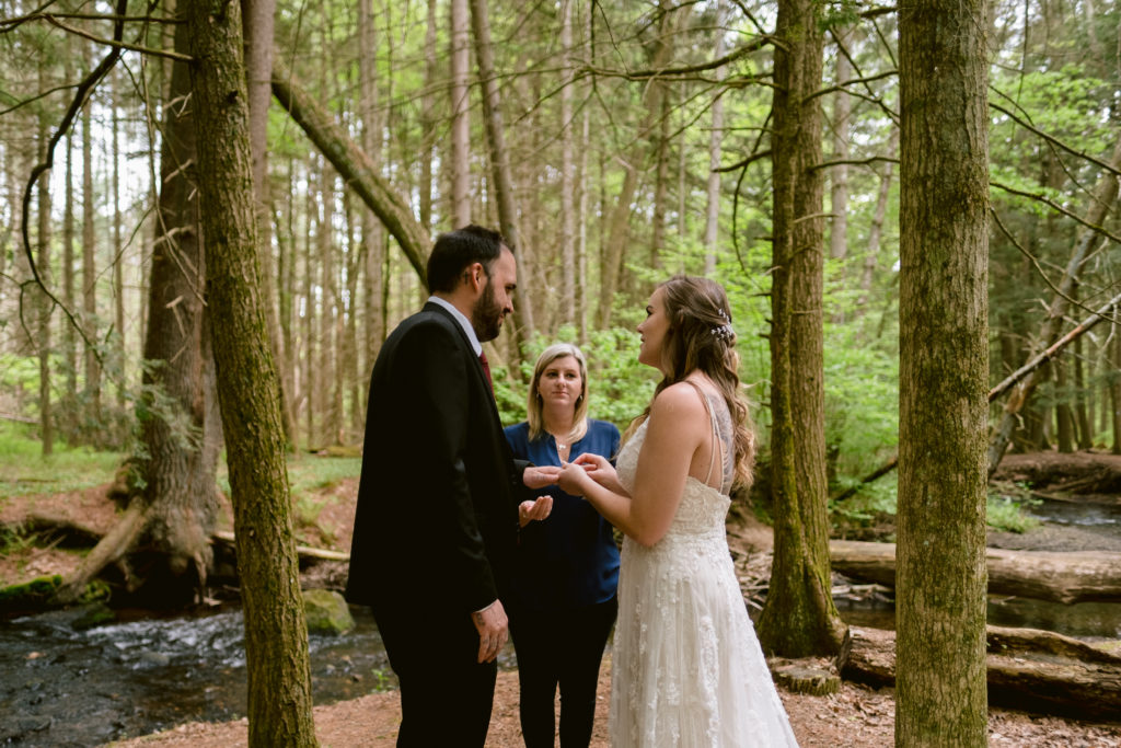 Couple Exchange Rings in Connecticut Woods during Minimony Elopement