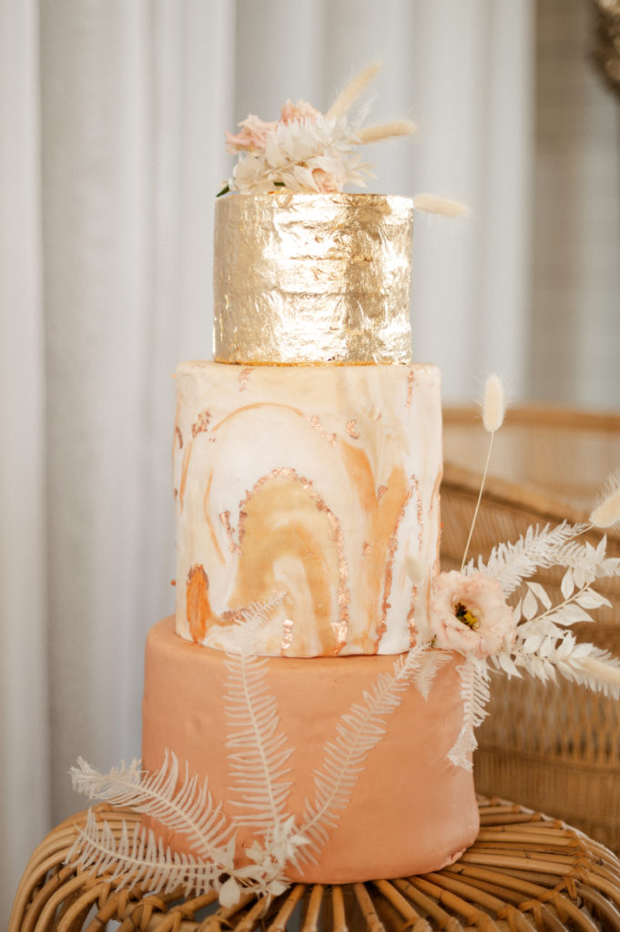 Orange and Terracotta themed wedding cake for Boho wedding