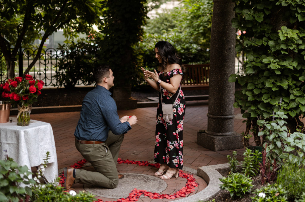 Surprise proposal in Post Office Square Park Boston
