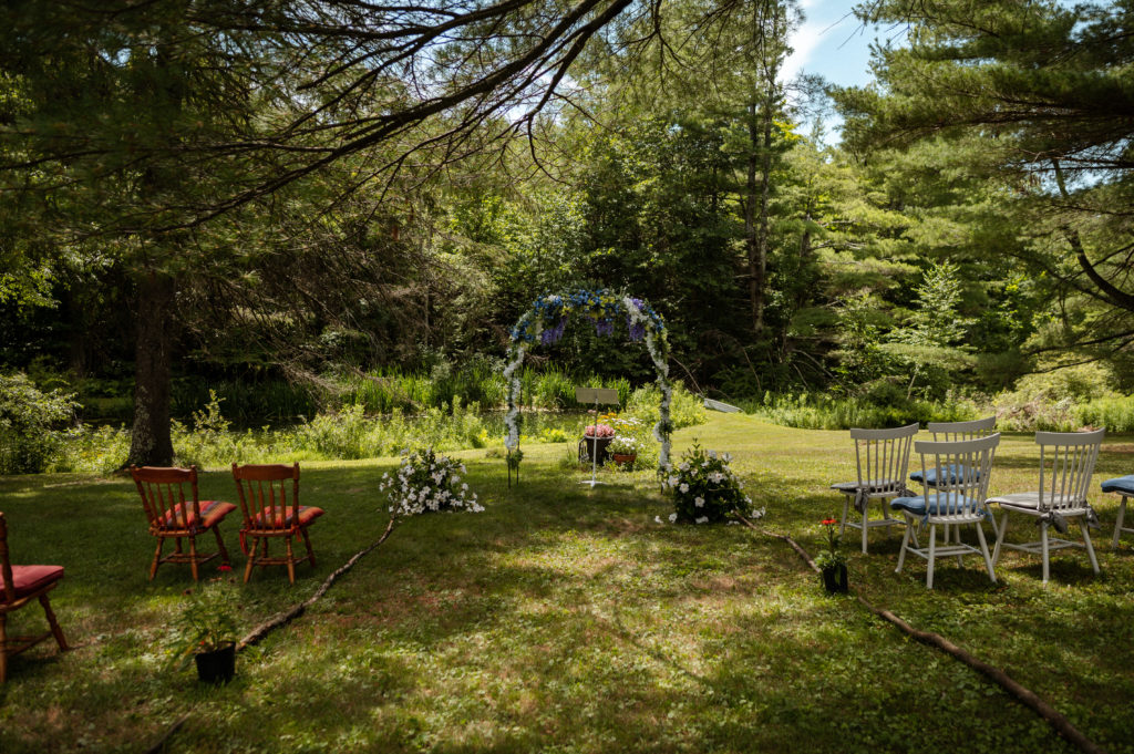 Ceremony set up for backyard Microwedding in Berkshires New York