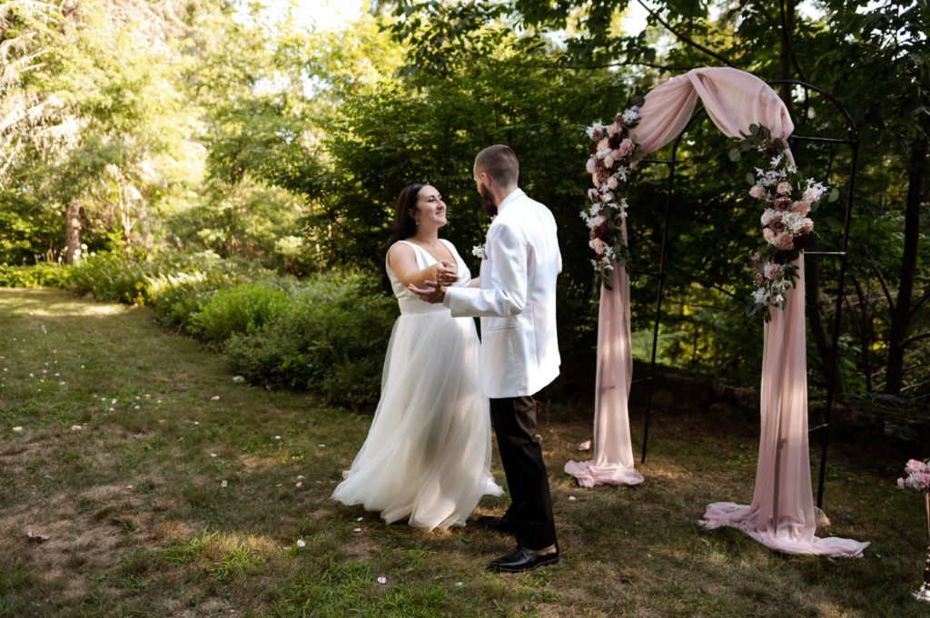 Bride and groom first dance, white mountains microwedding new hampshire