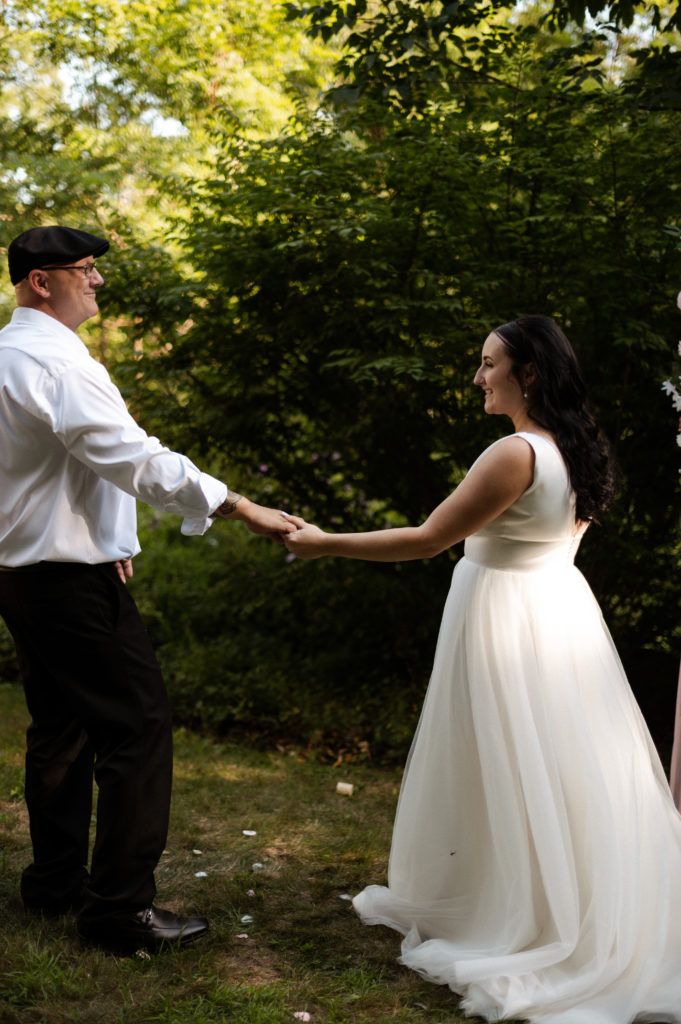 Father and daughter dance with bride and father of the bride, New Hampshire Microwedding