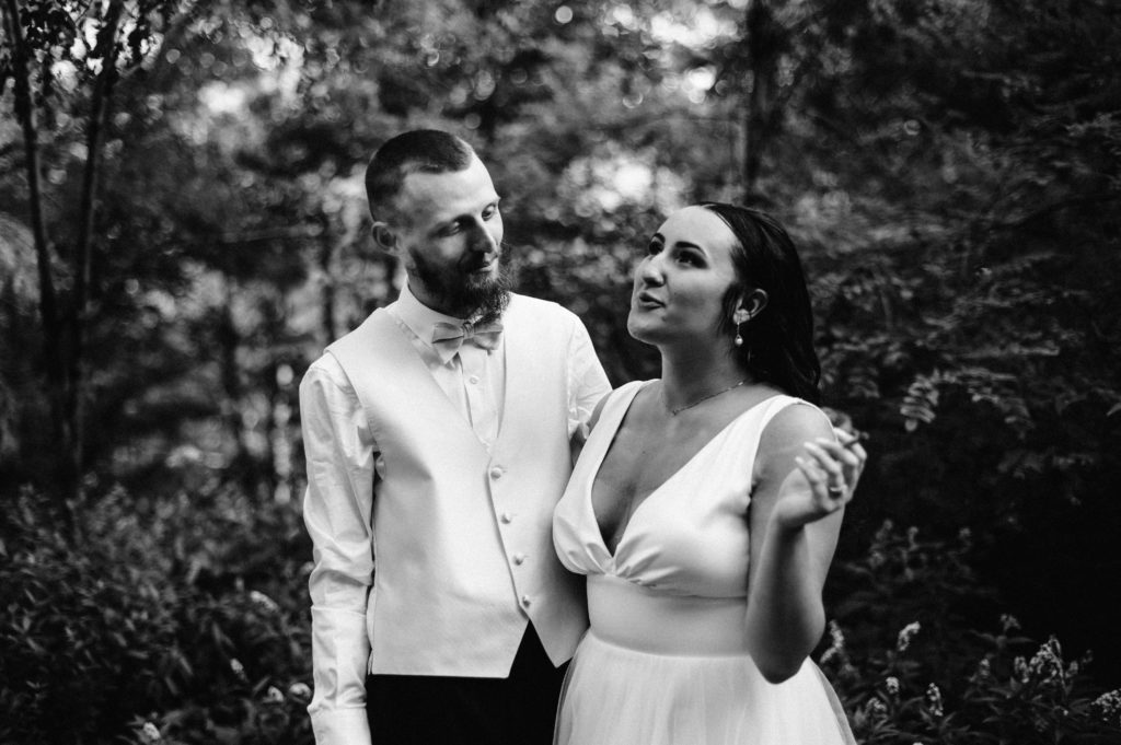 Bride and groom share joint after their White Mountains Microwedding, New Hampshire Wedding