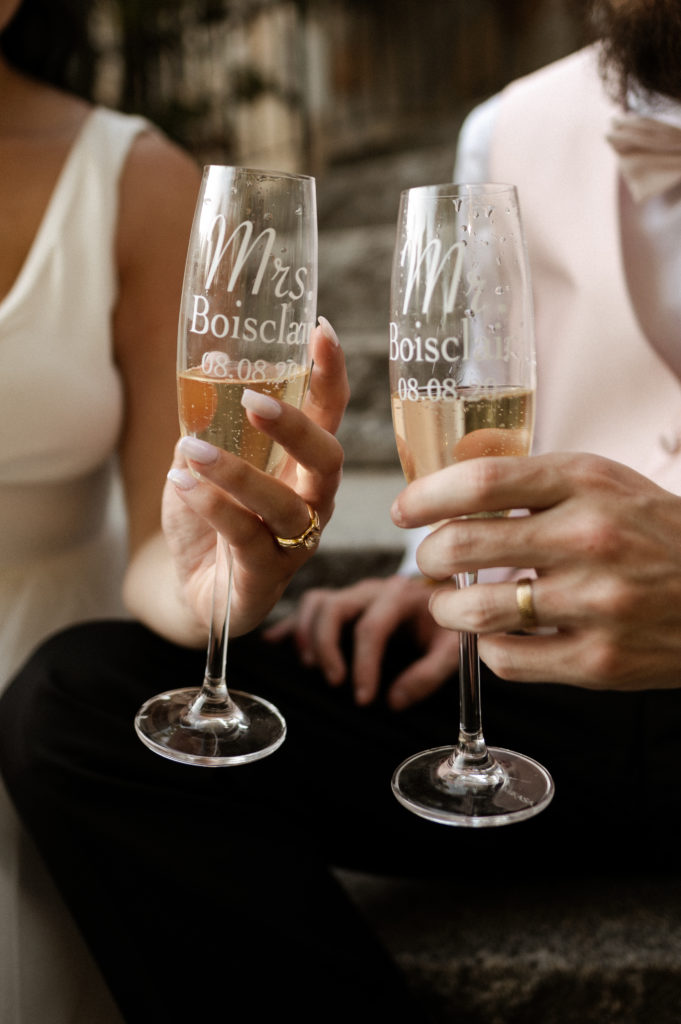 Personalised Bride and Groom Mr and Mrs champagne glasses