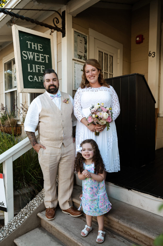 Bride and groom wedding portraits at the Sweet Life Cafe in Oak Bluffs on Martha's Vineyard