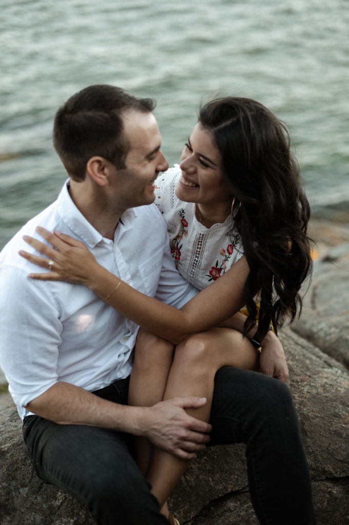 Couple's engagement session at Stage Fort Park in Gloucester MA