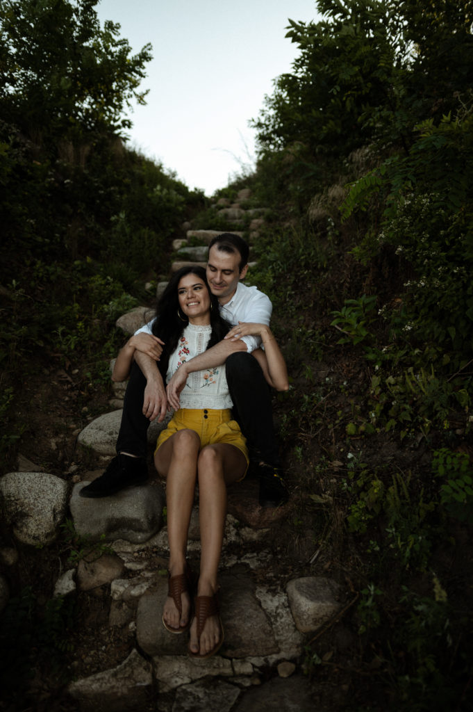 Couple's engagement session at Stage Fort Park in Gloucester MA