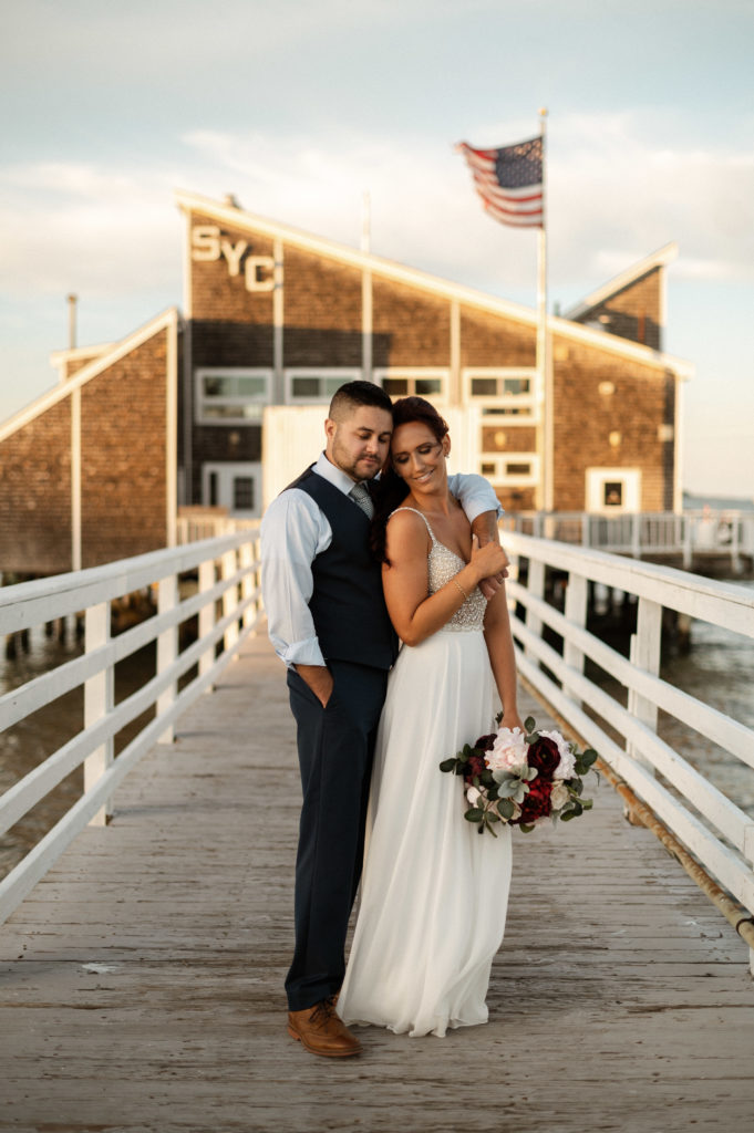 Bride and groom romantic portrait during Boston Minimony on Wollaston Beach Quincy - Boston Wedding Photographer Jemima Richards