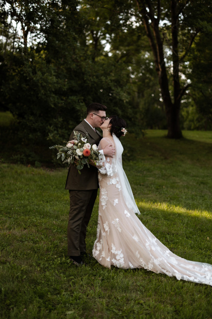 Vintage styled couple have first look in Arnold Arboretum Boston