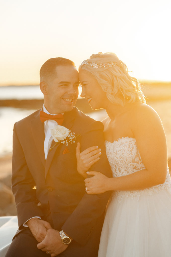 Bride and groom beach sunset portraits at the Lighthouse Inn Cape Cod