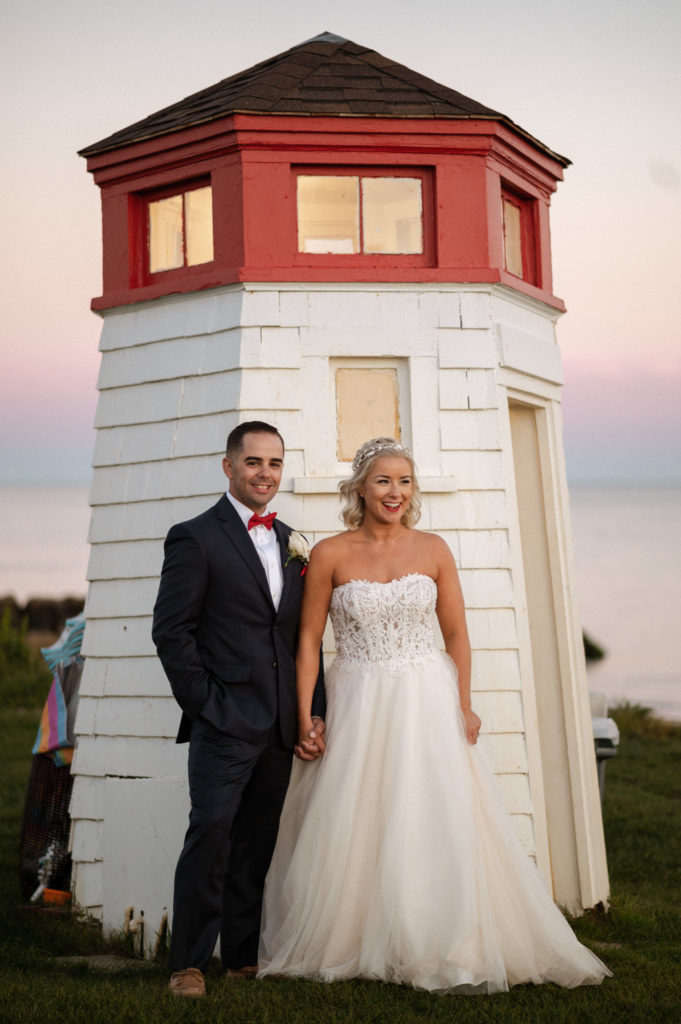 Bride and groom beach sunset portraits at the Lighthouse Inn Cape Cod