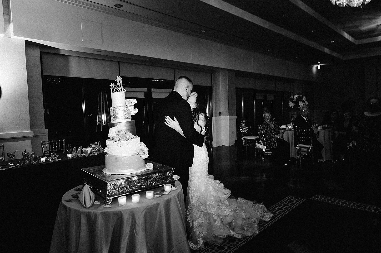 B&W Bride and Groom slow dancing together