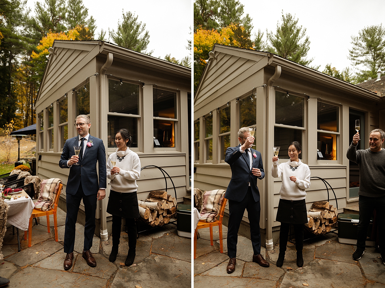 Bride and Groom cheering for outdoor Reception