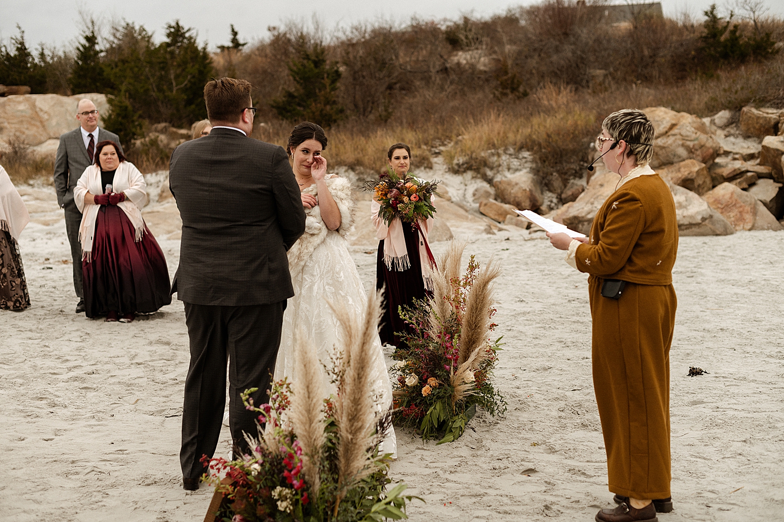 Bride crying during Elopement Ceremony on beach