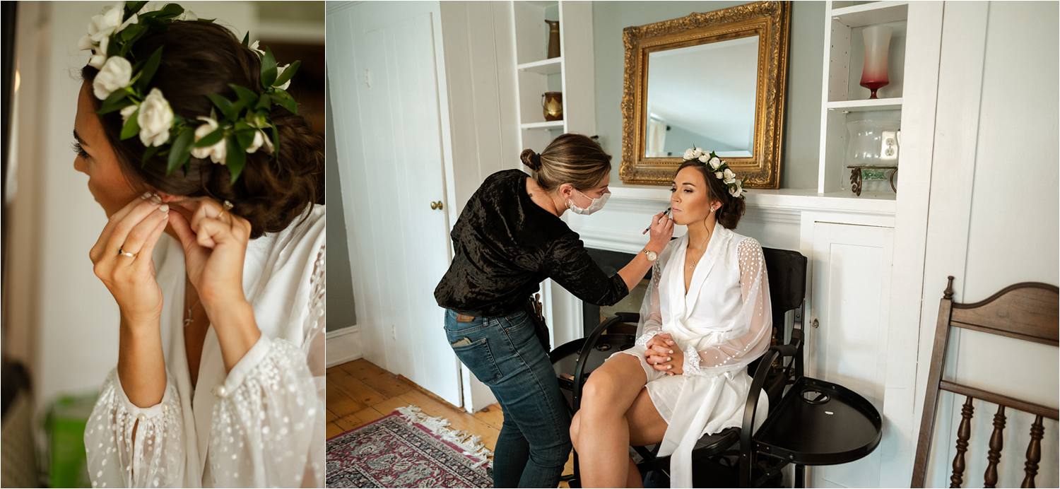 Bride finishing touches of makeup and hair