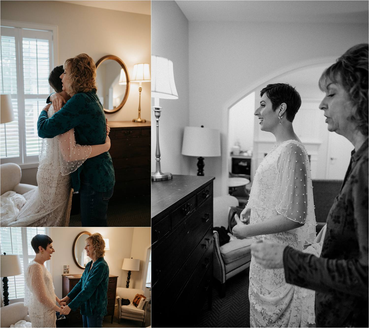 Bride sharing a moment with her mother getting ready
