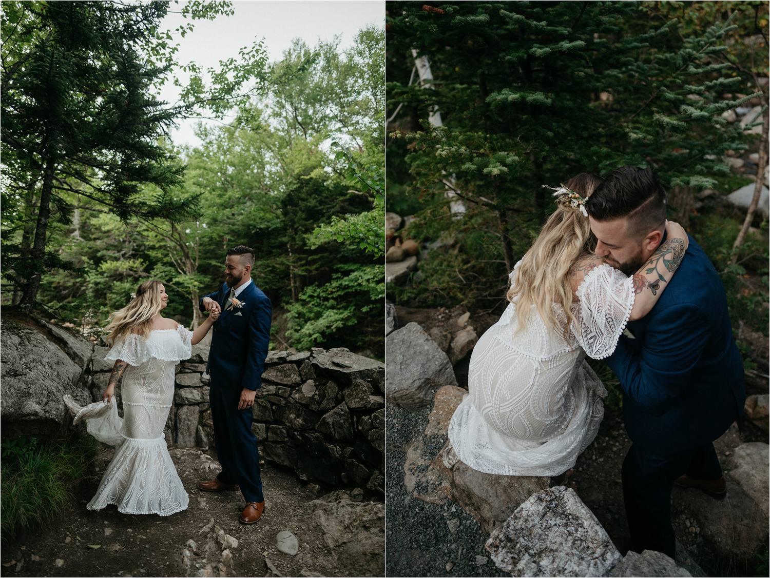 Groom Twirls Bride during portraits at their White Mountains Elopement