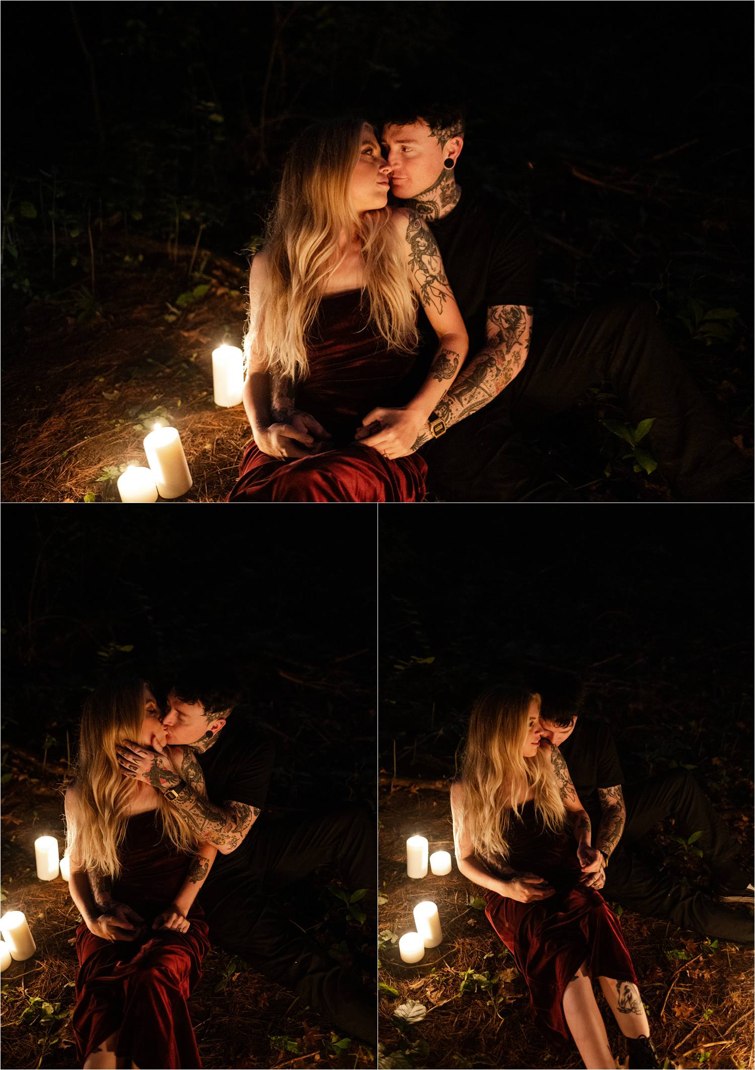 portrait of tattooed couple surrounded by candles
