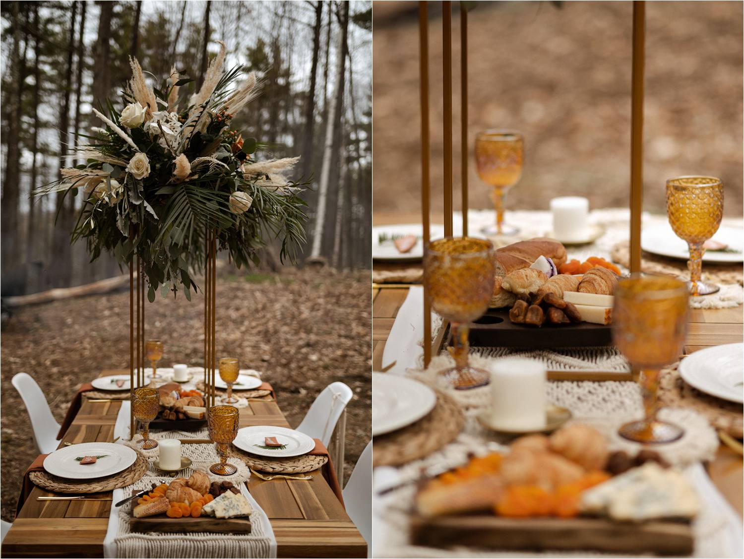 Details of boho table setting for intimate elopement