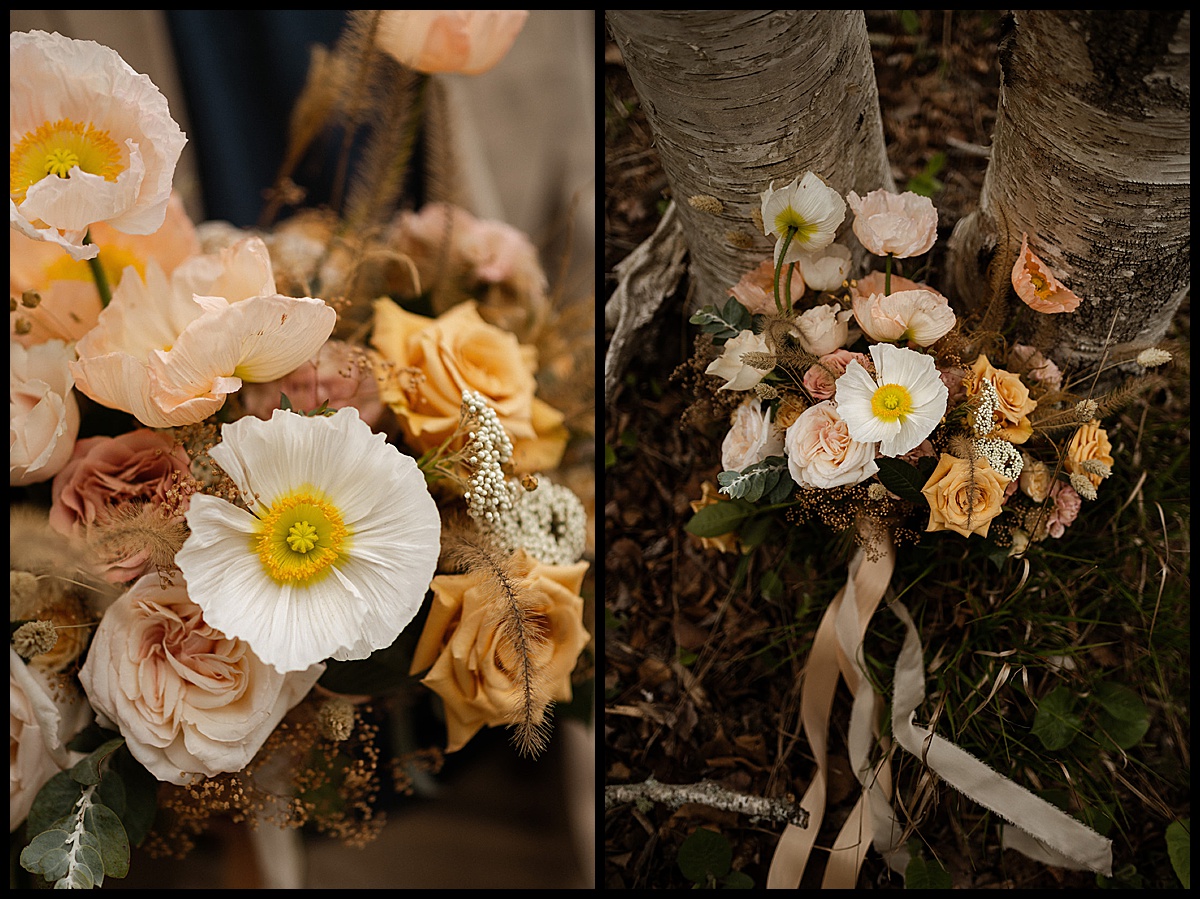 Wedding and Elopement Bouquet Details golden and peach tones