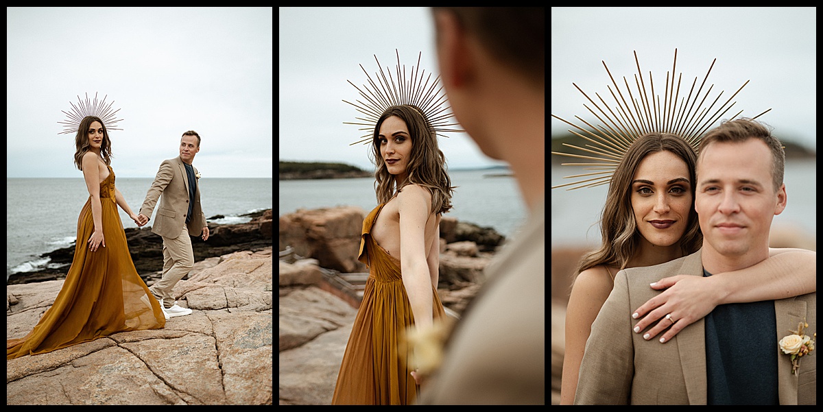 Portraits of bride and groom in Maine Acadia 