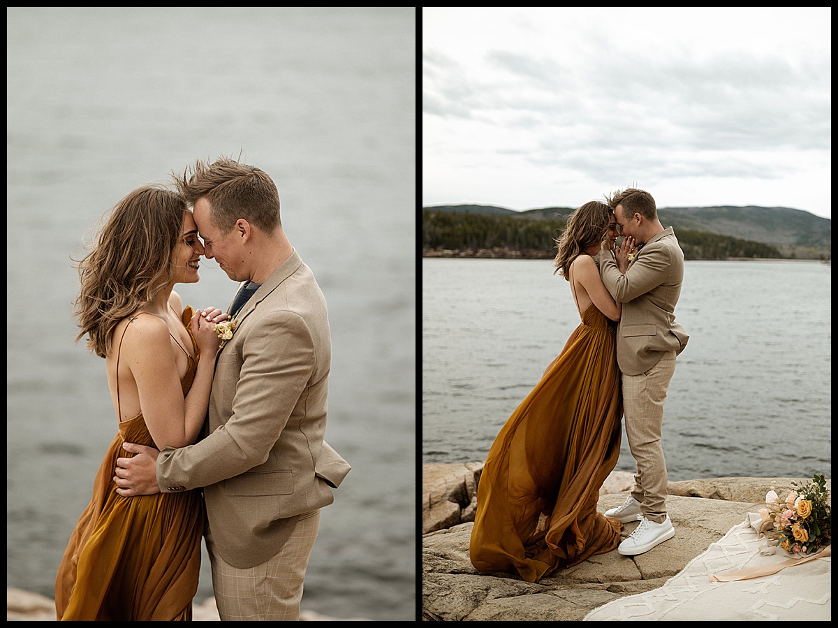 Sunset photos of bride and groom during adventure elopement