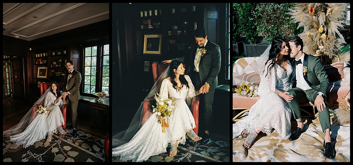 Portraits of bride and groom on the grounds of willowdale estate
