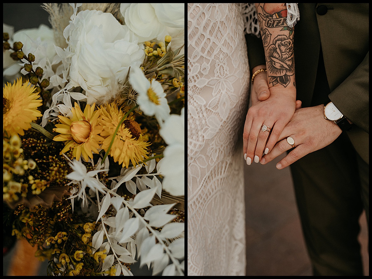 Tattooed bride and groom ring details