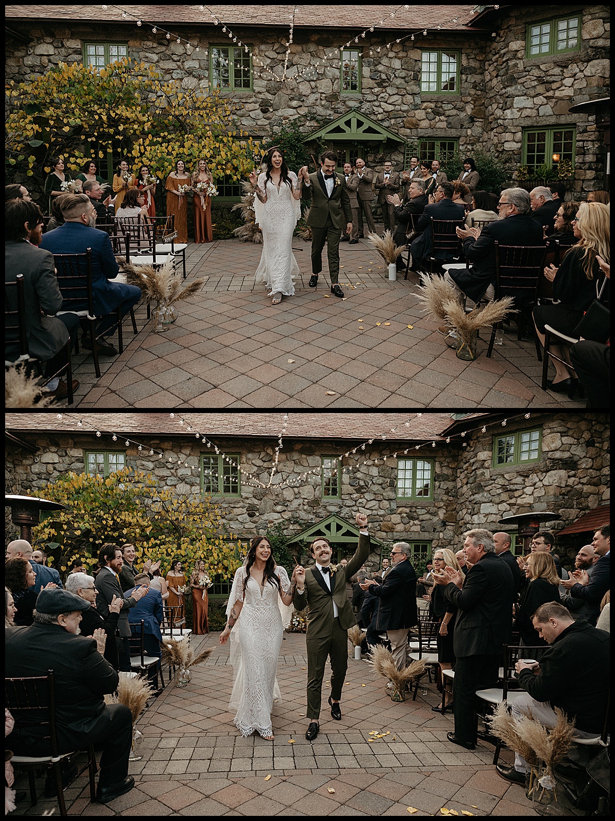 Bride and groom recessional during their boston wedding at willowdale estate