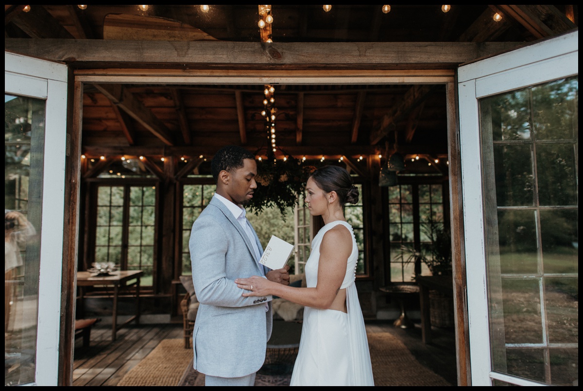 Bride and groom share vows during elopement ceremony