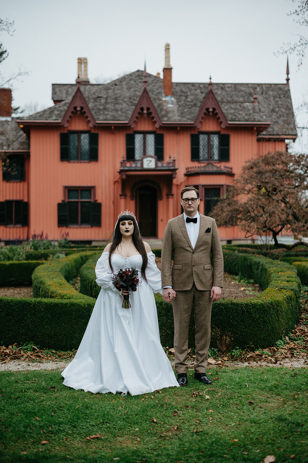 Gothic Bride and Groom elope at Roseland Cottage CT