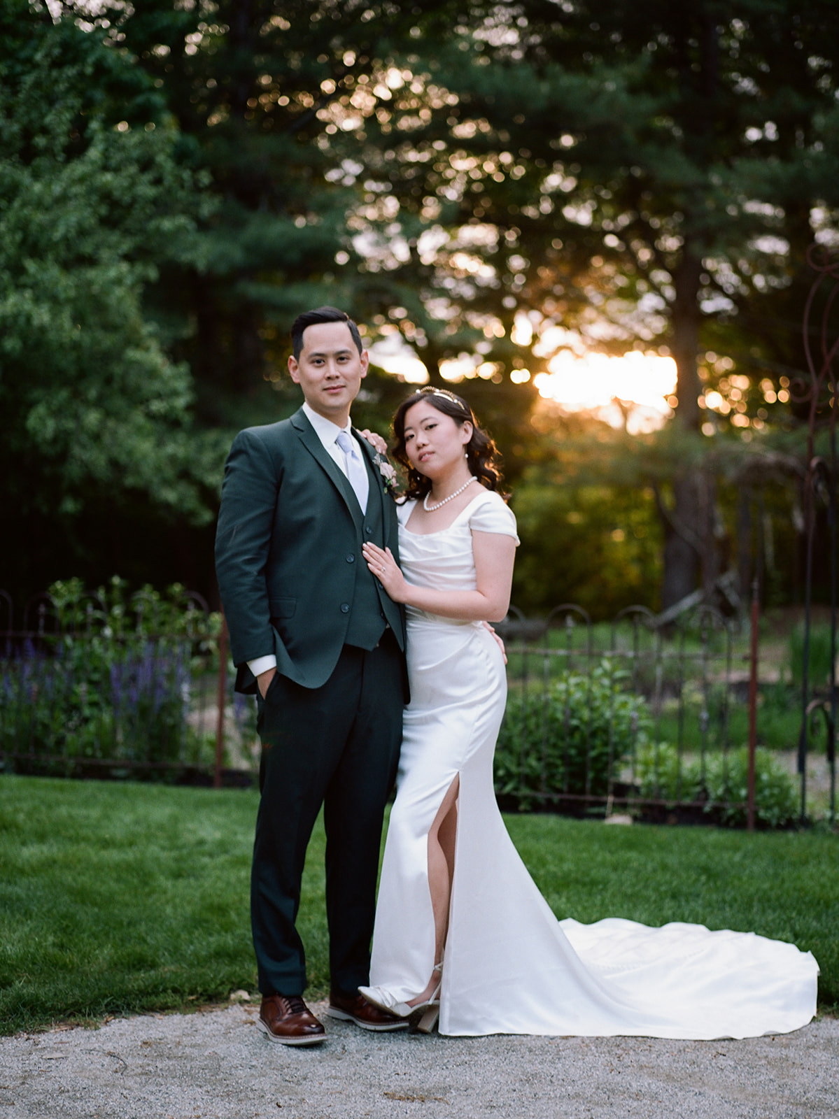 Bride and groom sunset portrait photographed on film at Herb Lyceum wedding